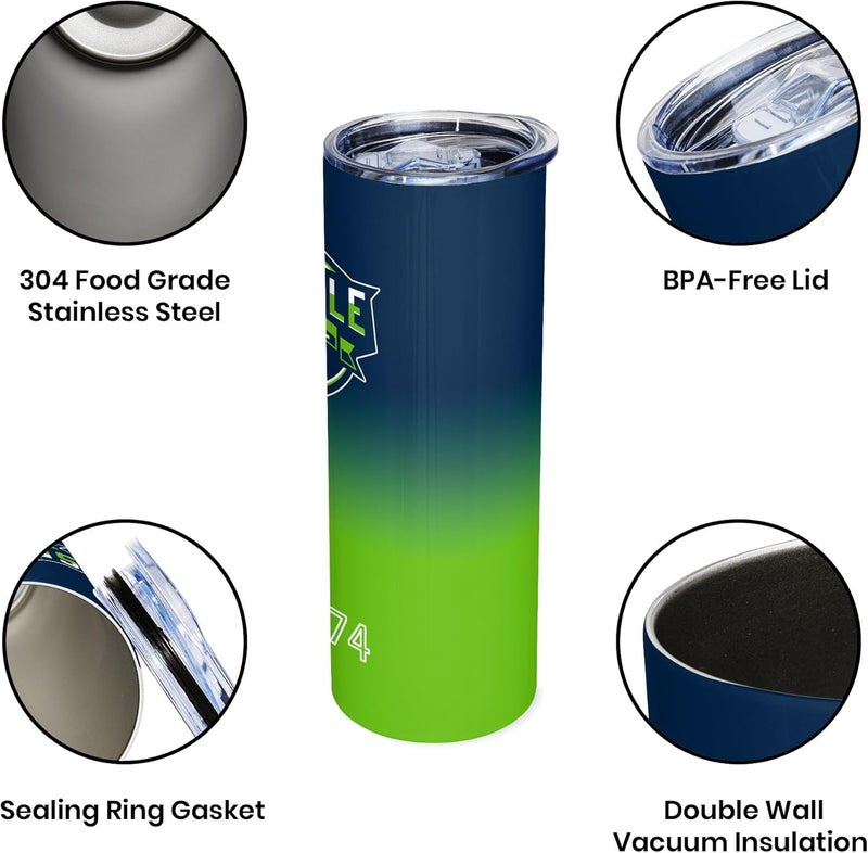 Suswoos Seattle EST 1974 Tumblers 20oz Straight Skinny Car Cups Sports Travel Coffee Mug,Stainless Steel,Insulated,Classic Collection Gifts for Men Women Fans. - Image 2